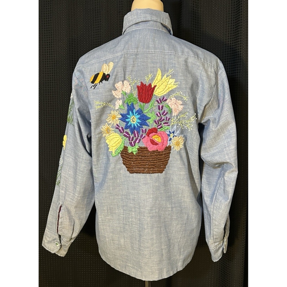 Big Mac JC Penny Vintage Selvedge Denim Chambray Floral Chain Stitch Shirt